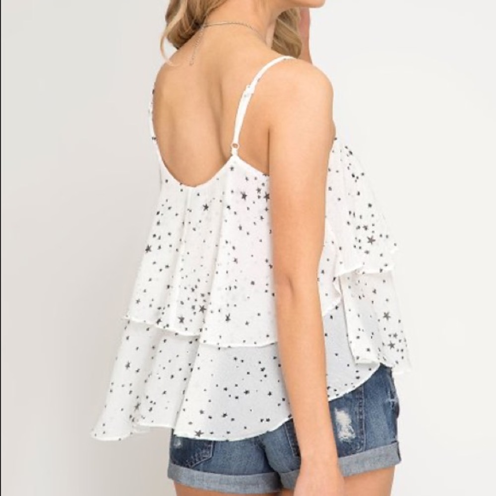NWT Star Print RuffledTiered Sleeveless Top, Sz. S - Picture 4 of 4